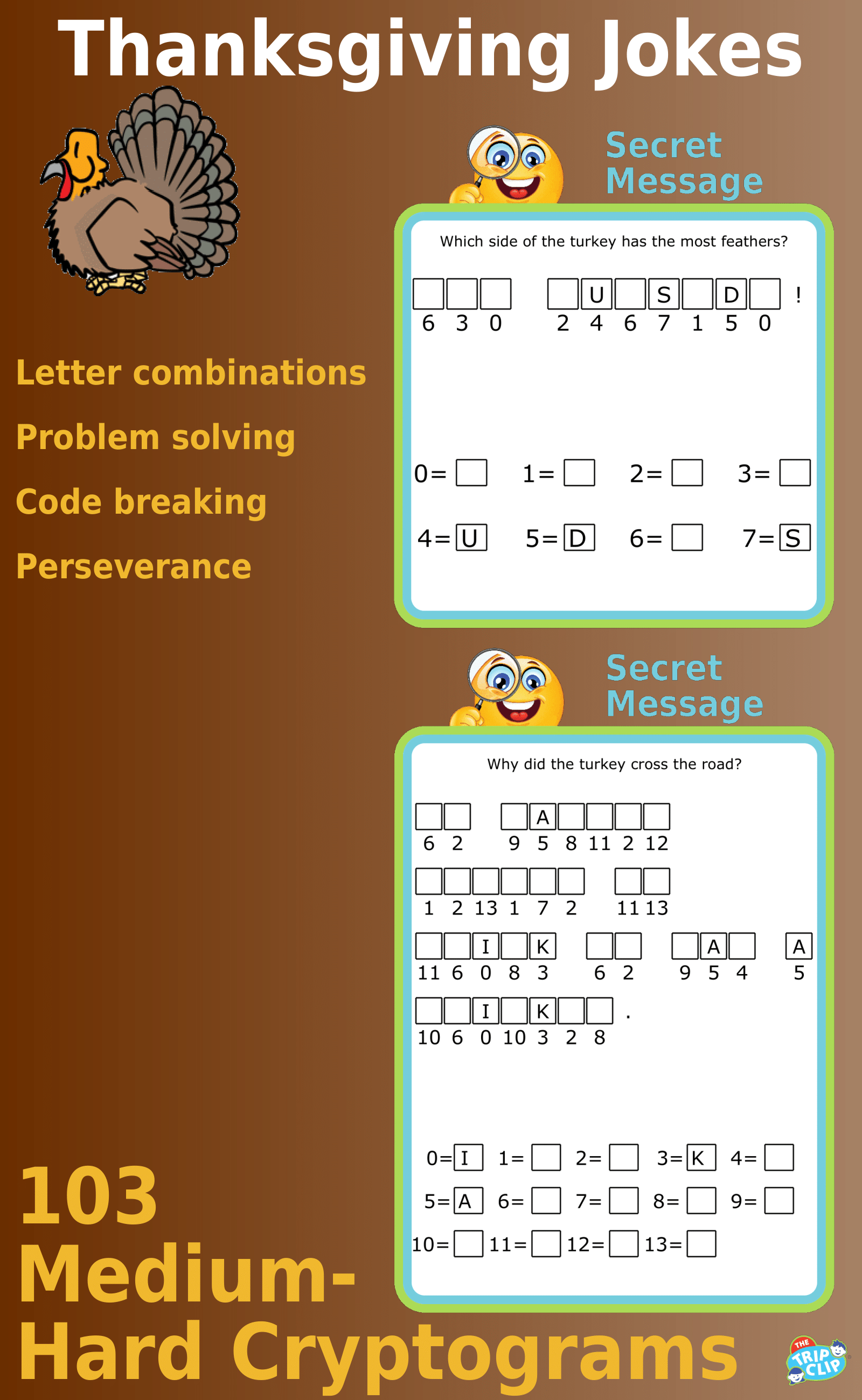 Secret message puzzles: 103 Thanksgiving-Themed Cryptogram Riddles