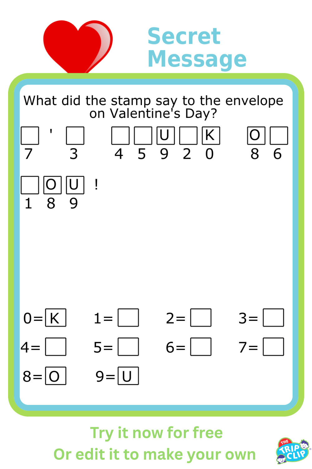 Secret message puzzle with a Valentine's Day joke