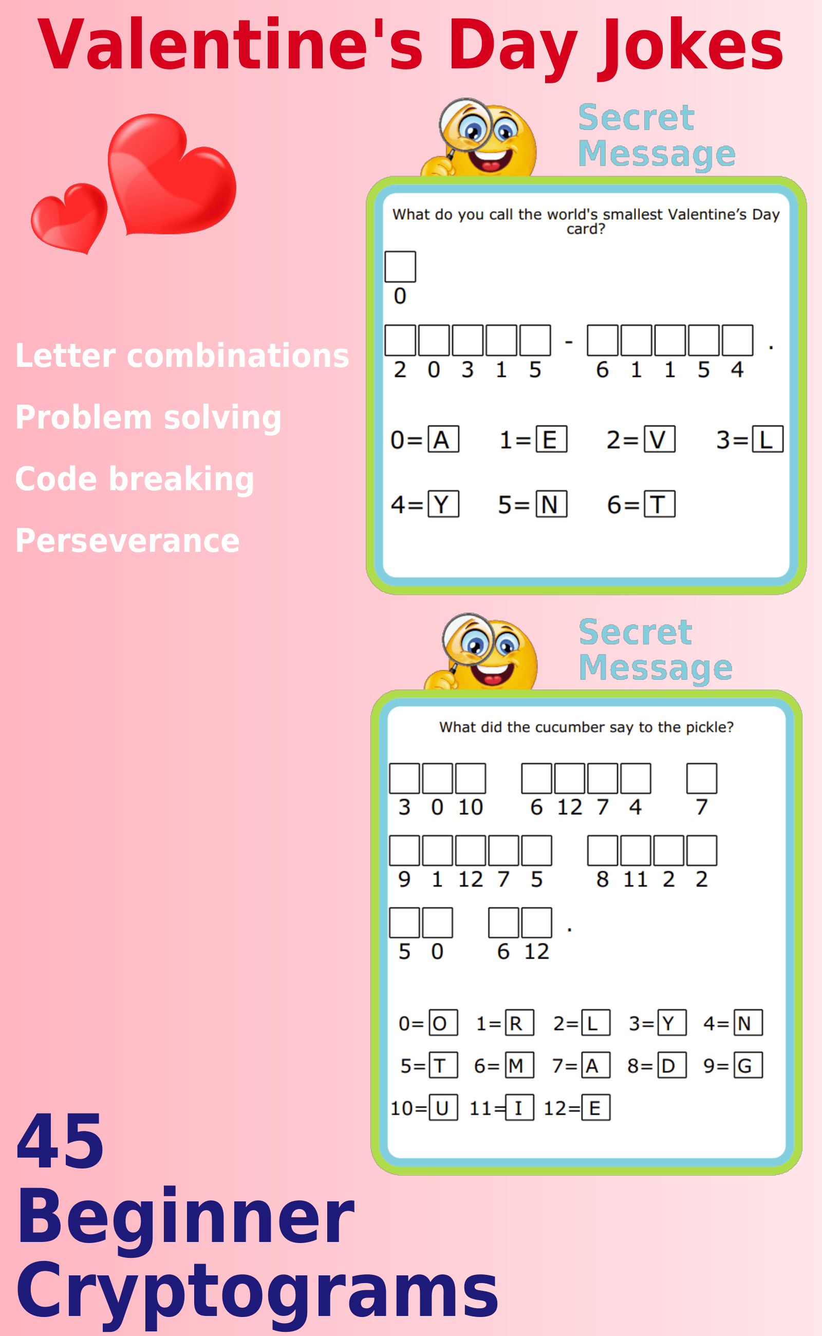 Secret message puzzles: 45 Valentines-Themed Cryptogram Riddles