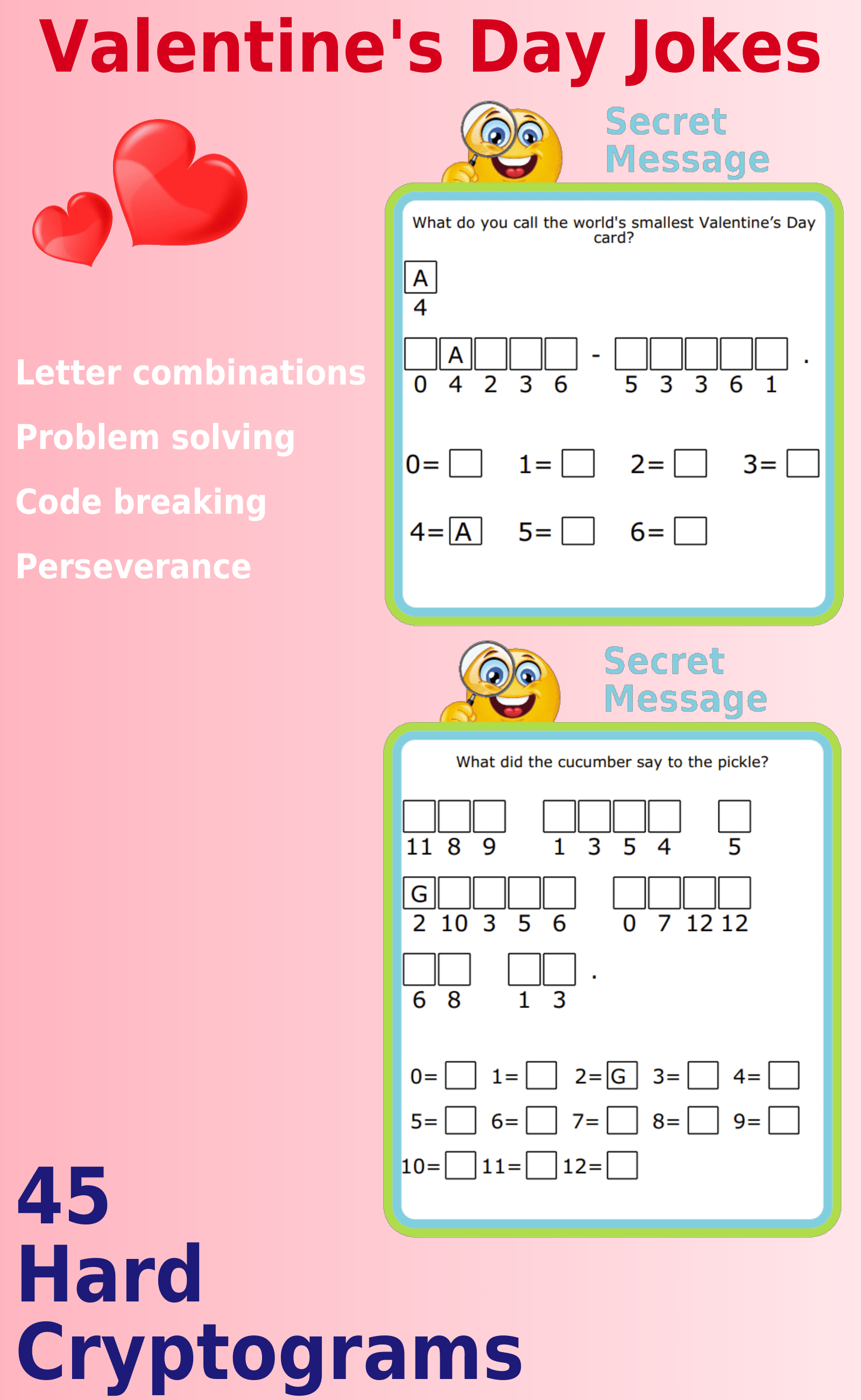 Secret message puzzles: 45 Valentines-Themed Cryptogram Riddles