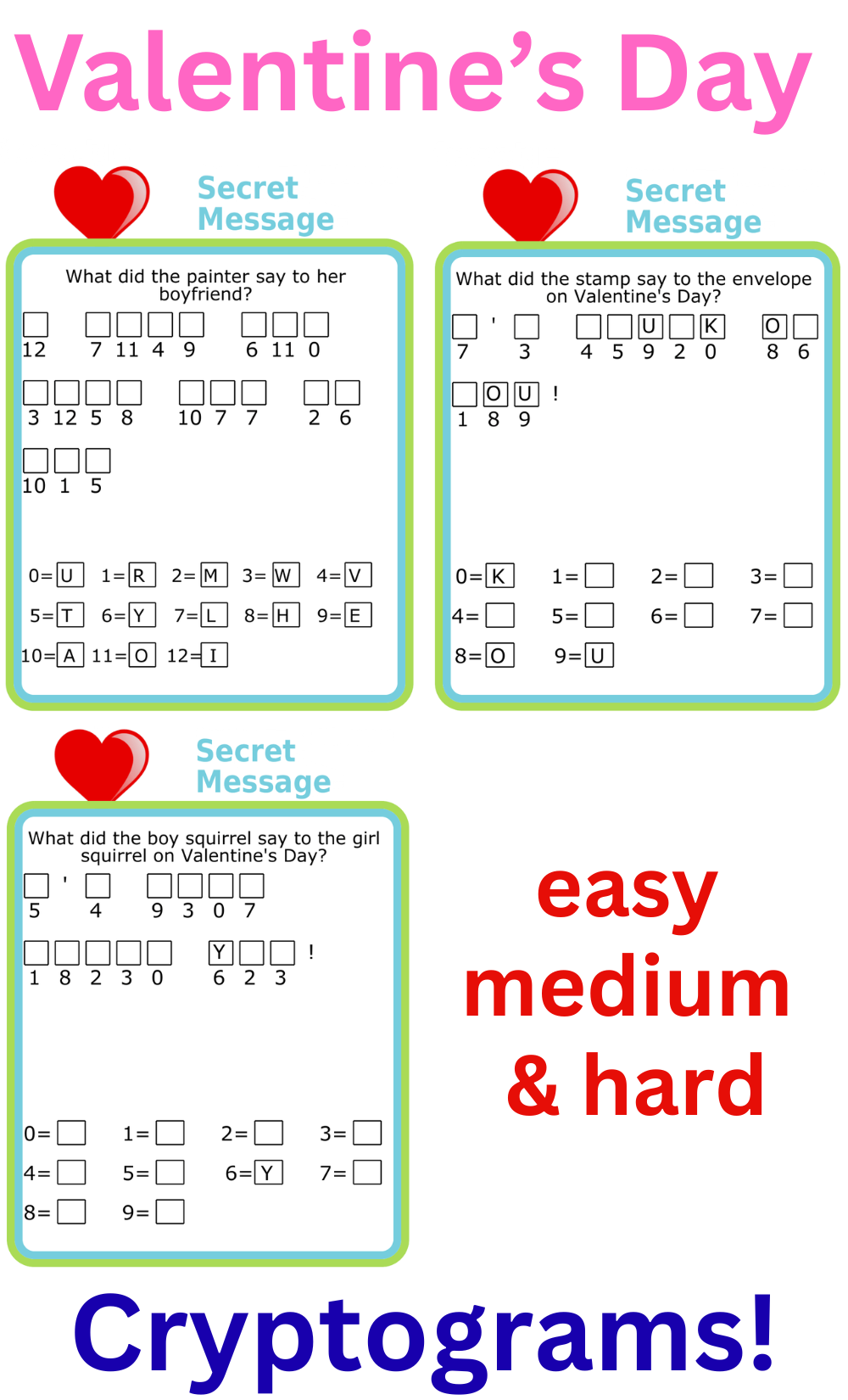 Secret message puzzles: 45 Valentines-Themed Cryptogram Riddles