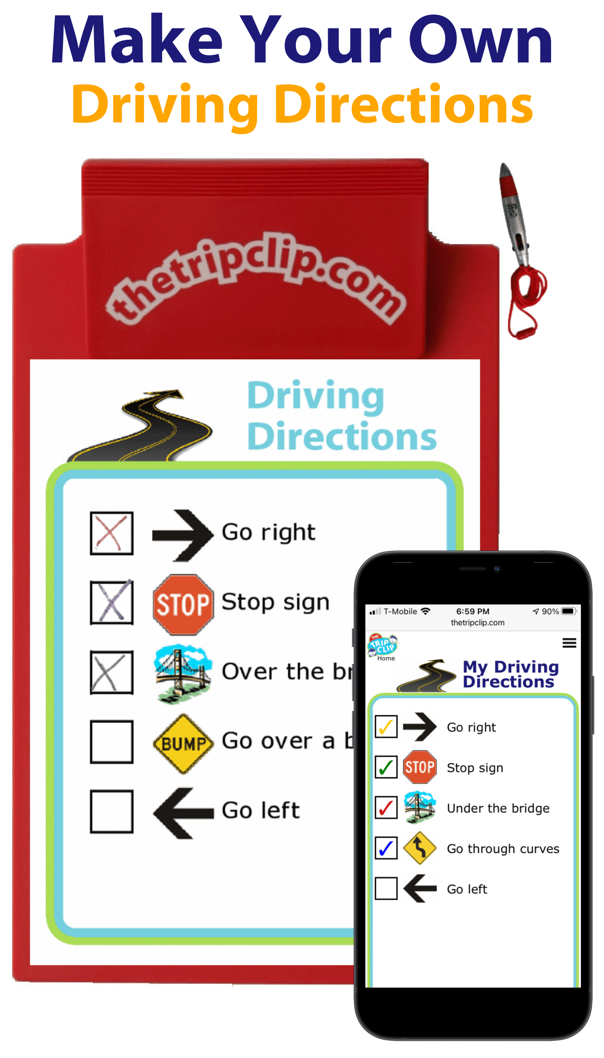 Picture checklist of driving directions for kids