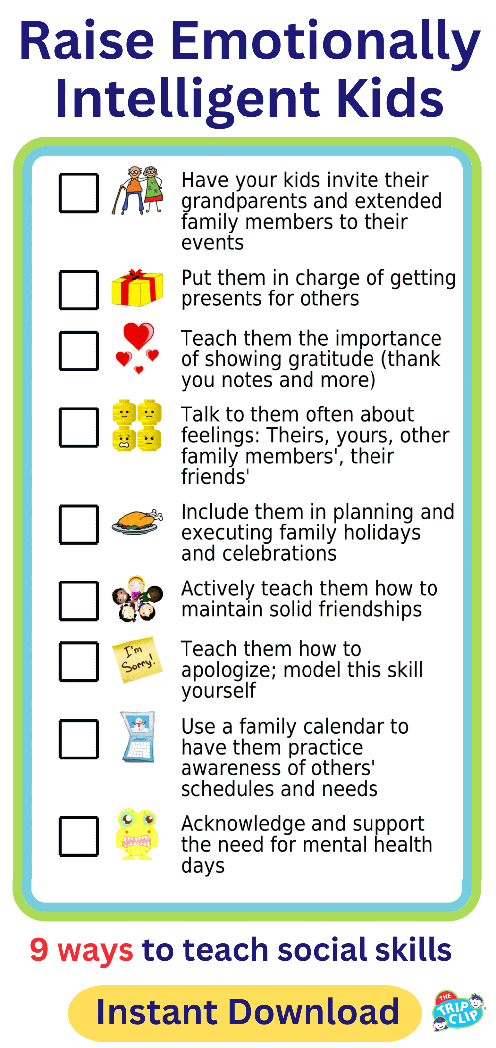 Picture checklist for how to teach kids about emotional labor