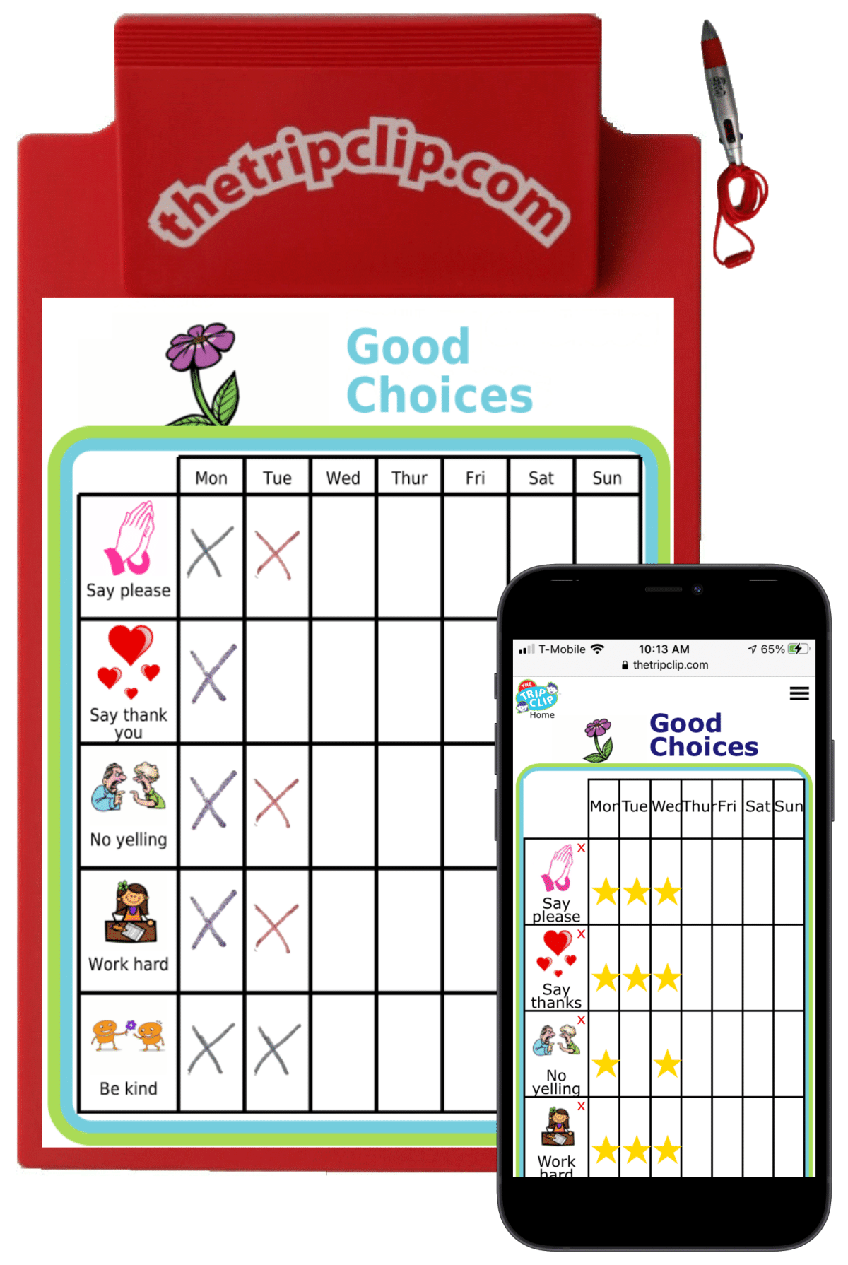 Picture checklist of weekly good choices chart