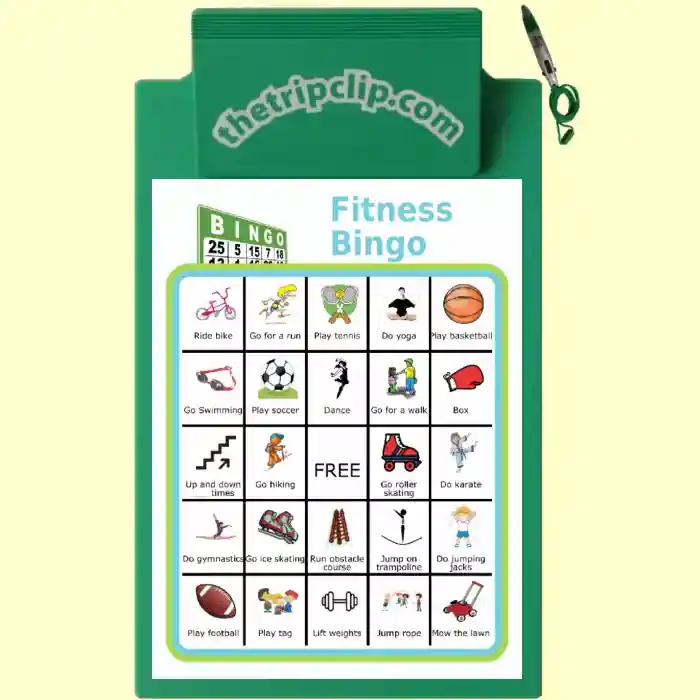 Printable health activity on a kid-sized clipboard with attached pen