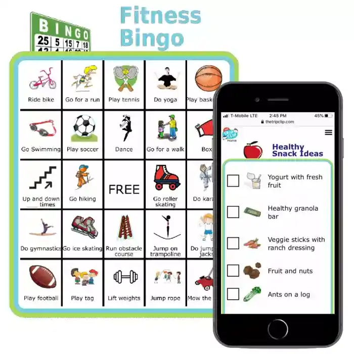 Health & Wellness activities for kids - fitness bingo, fitness challenge, healthy snacks, scavenger hut