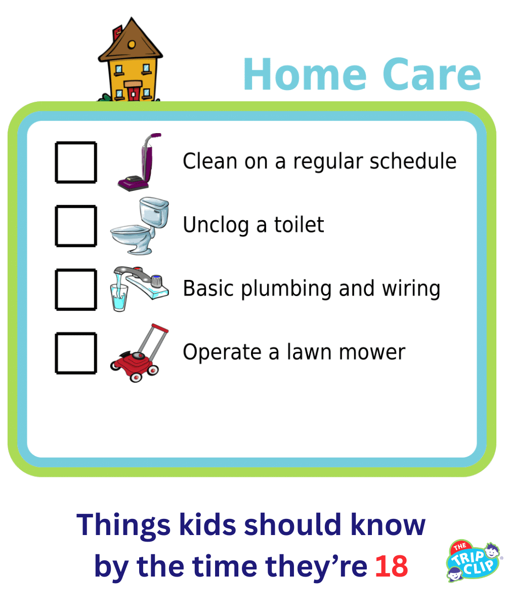 Picture checklists showing 4 home care skills for 18-year-olds
