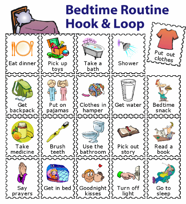20 bedtime routine picture clips for kids