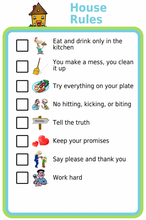 Picture checklist of family house rules
