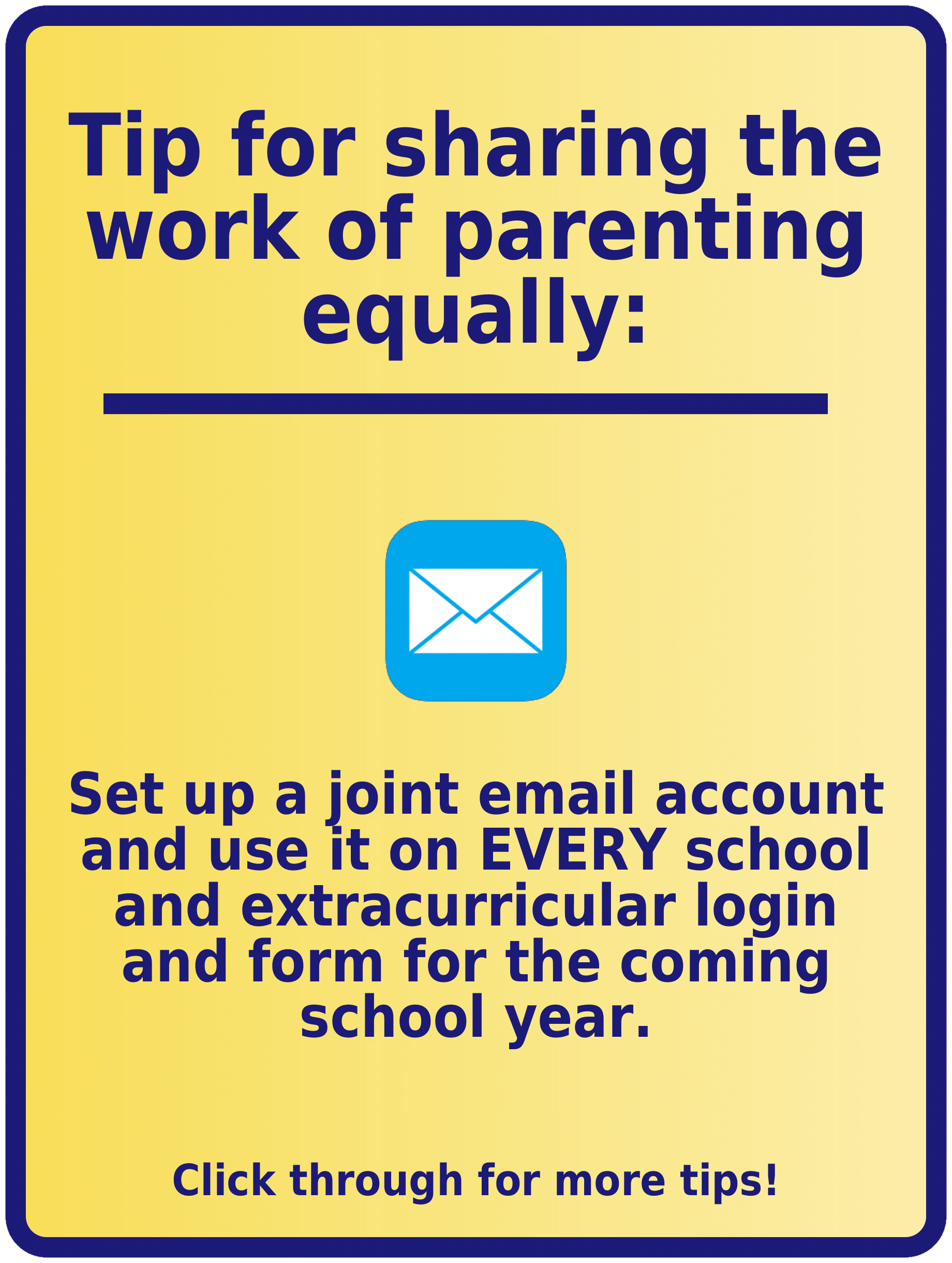 Text with tip for sharing the parenting load equally: joint email address