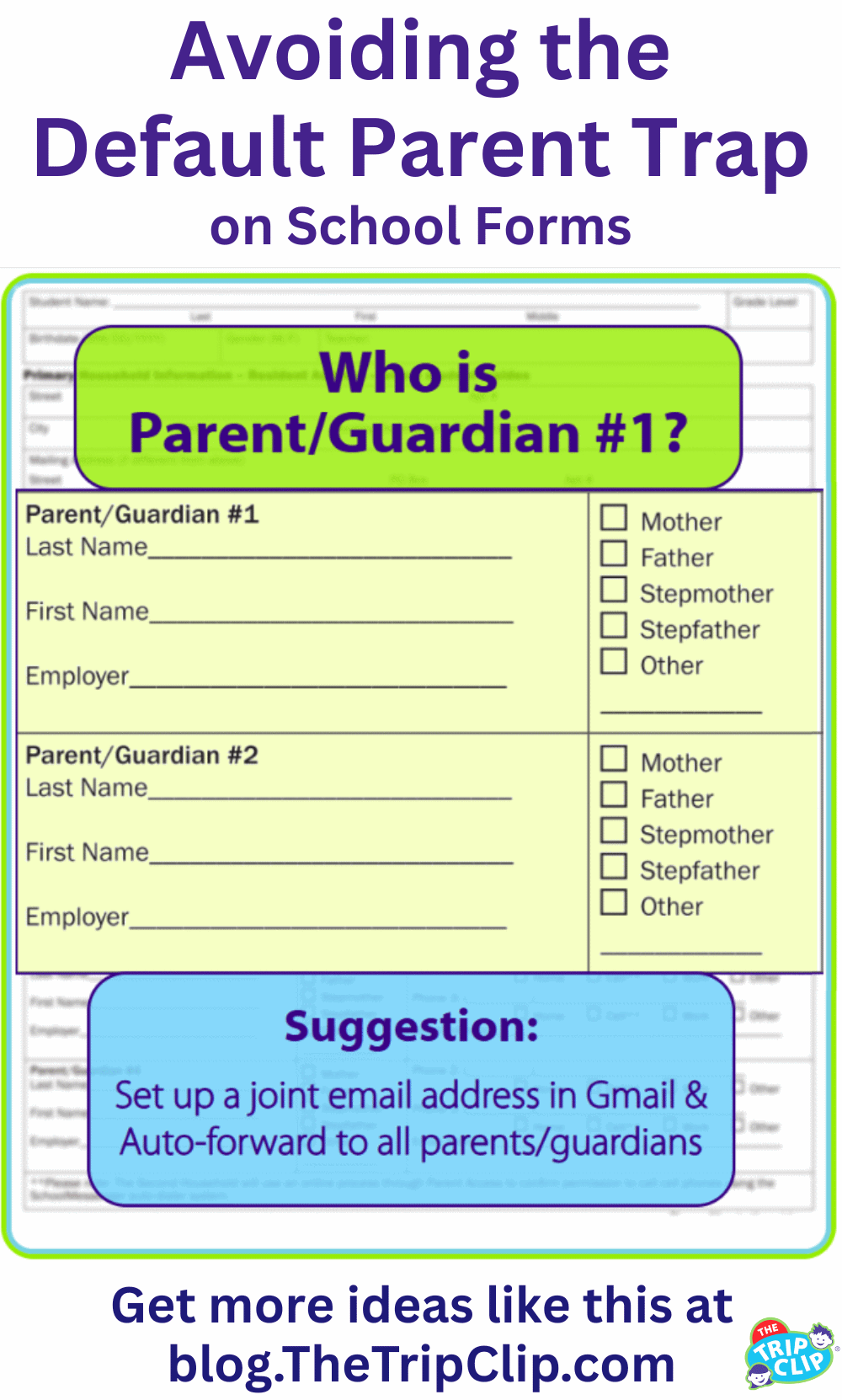Text with tip for sharing the parenting load equally: joint email address