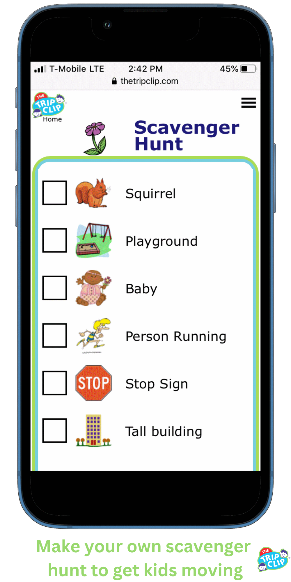Picture checklists things for kids to find on walking scavenger hunt