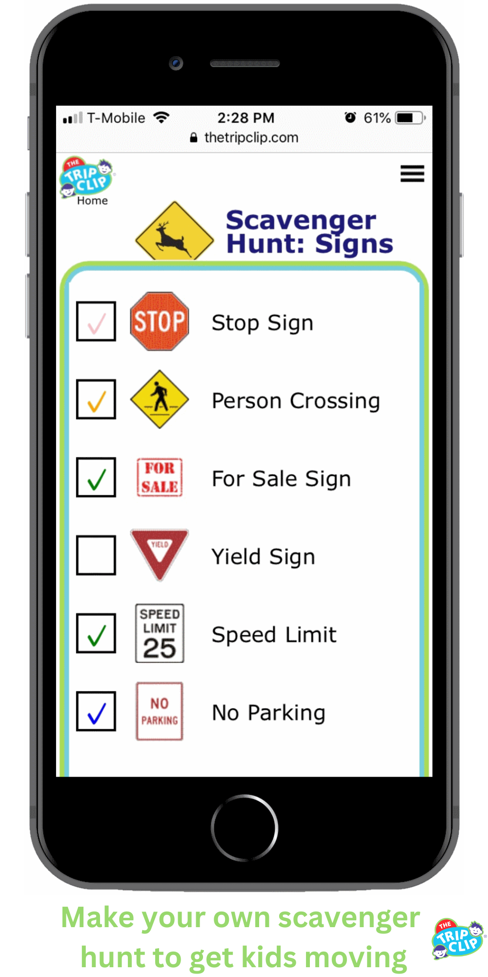Picture checklists things for kids to find on walking scavenger hunt