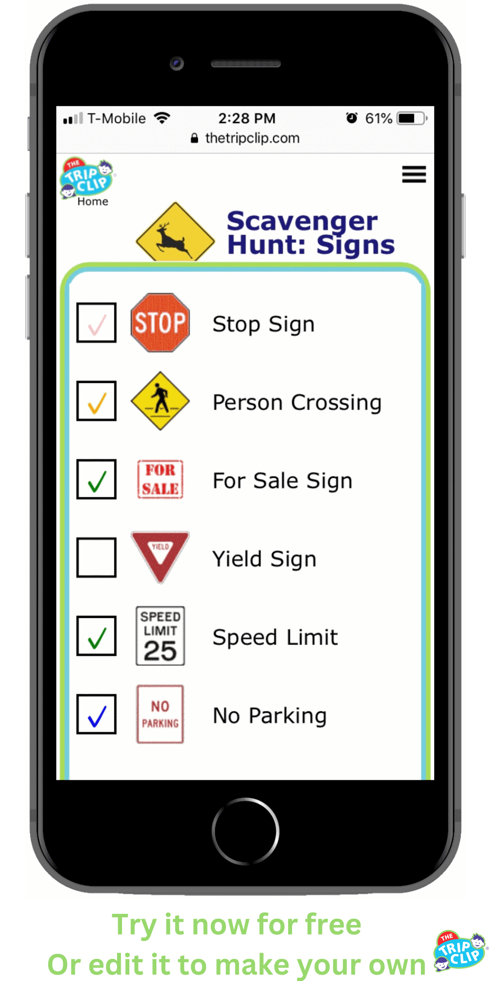 Picture checklist of signs for kids to find on walking scavenger hunt
