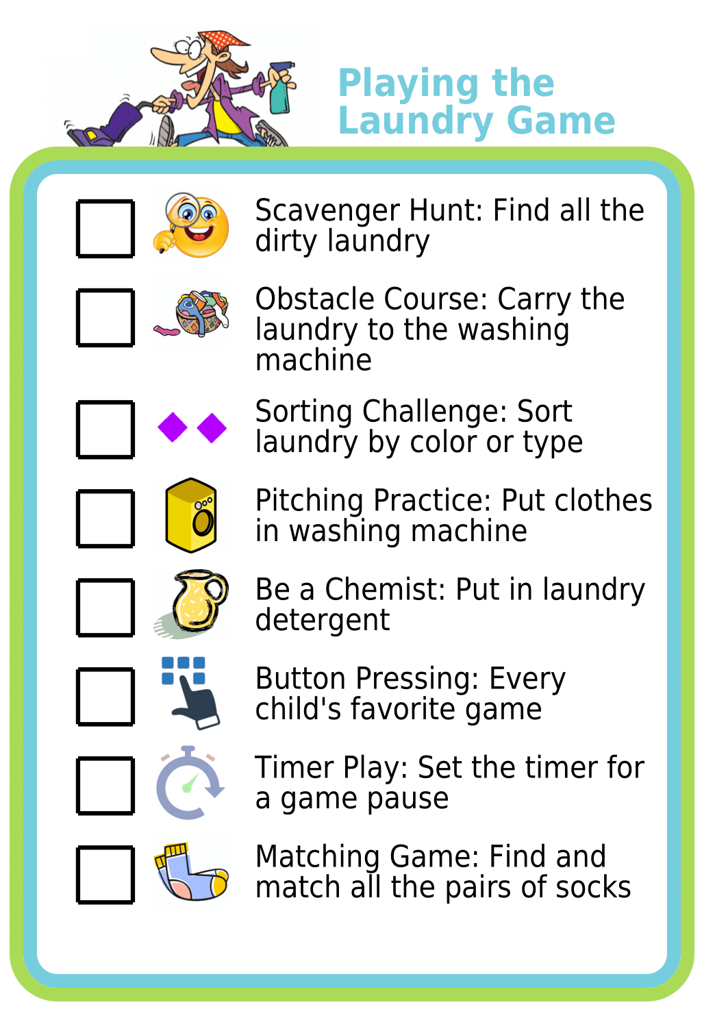 Picture checklist turning laundry into a game