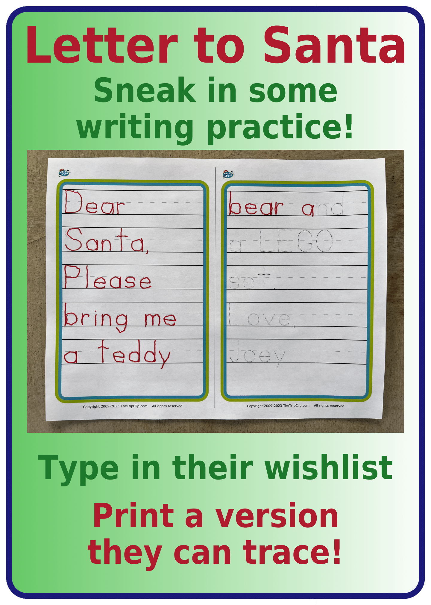 Sample letter to santa with dotted letters for tracing