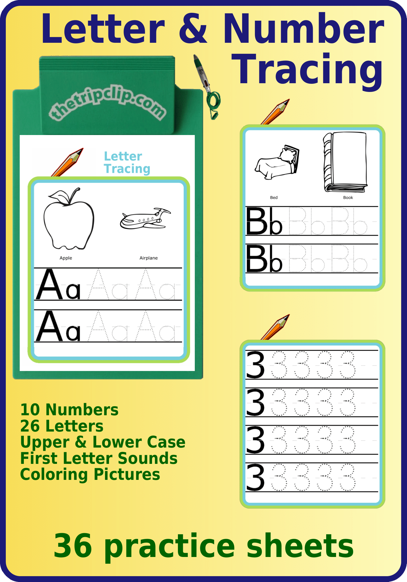 Letter and number tracing practice sheets
