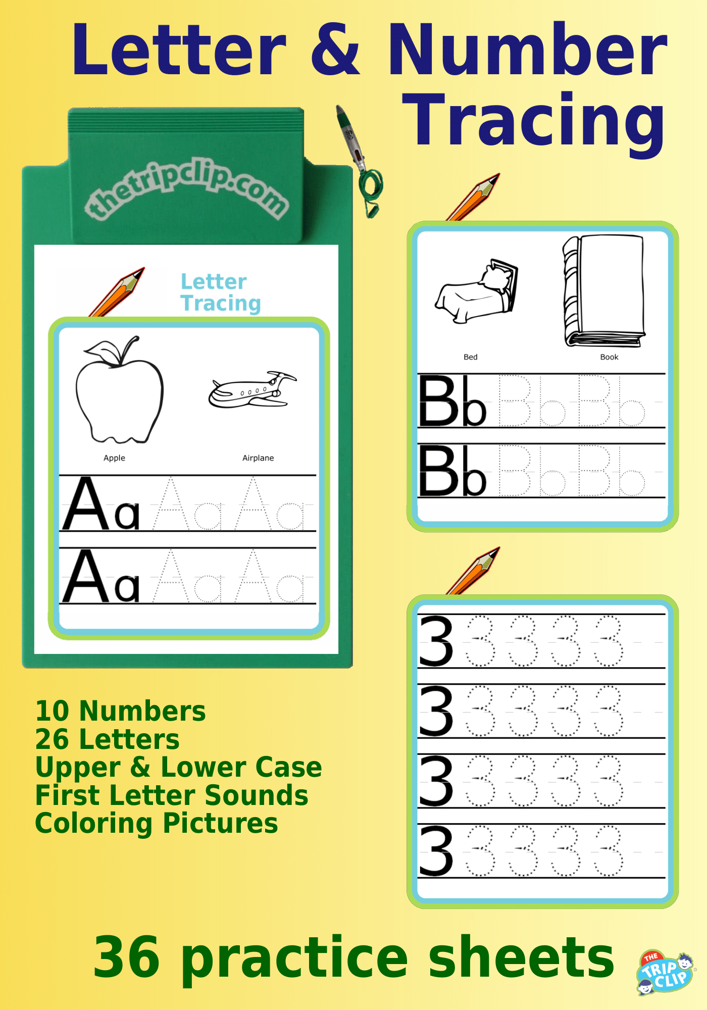 Letter and number tracing practice sheets