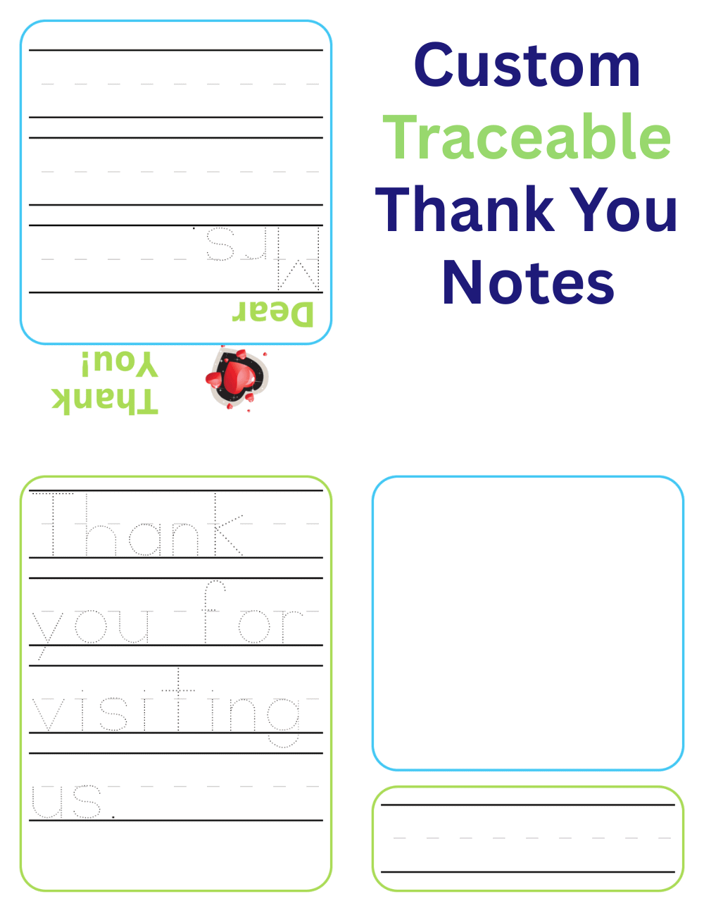 Empty box for picture, traceable words: Thank you so much for vising us.