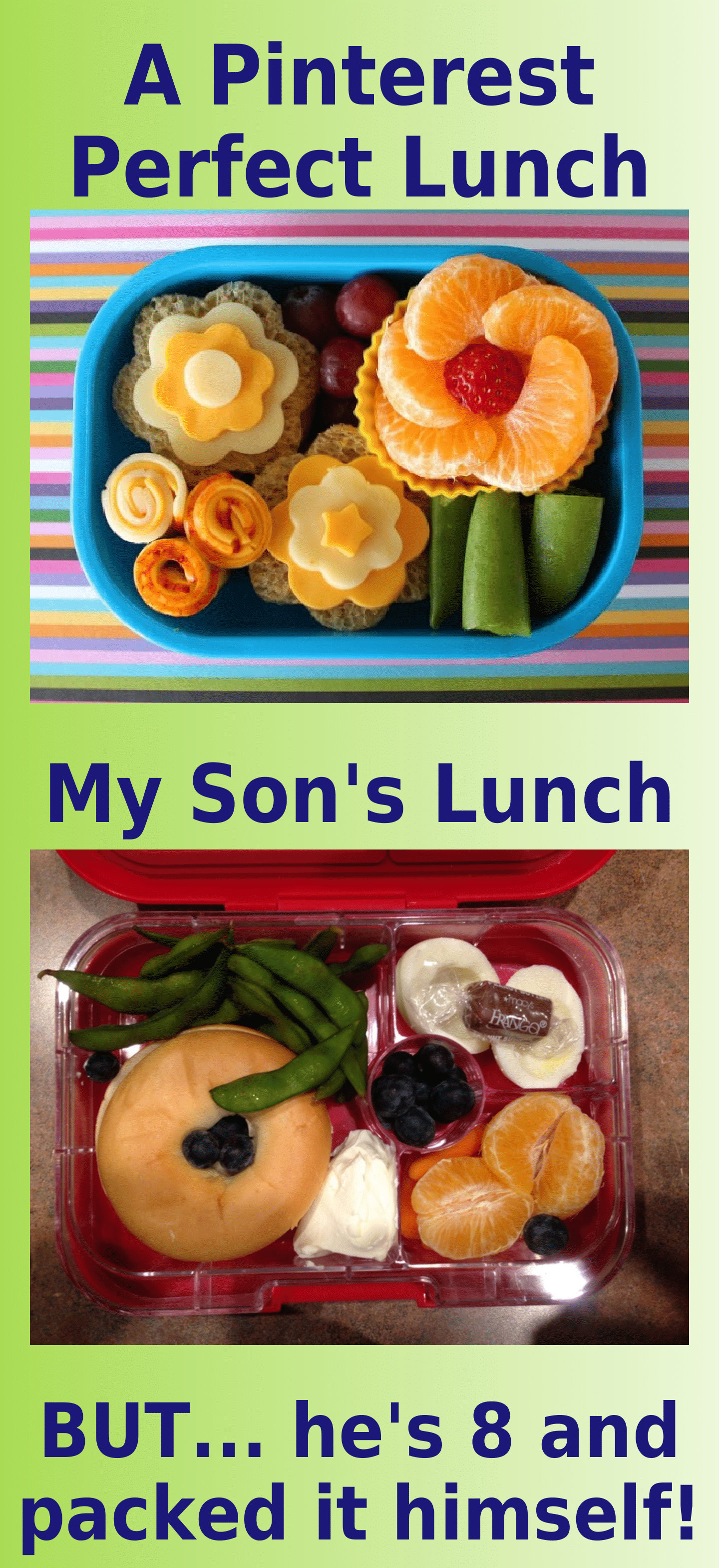 Beautiful kid lunch and messy kid lunch packed by an 8-year-old