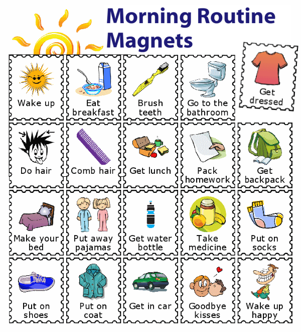 Choose a picture and write any text to create a magnetic checklist for your kids