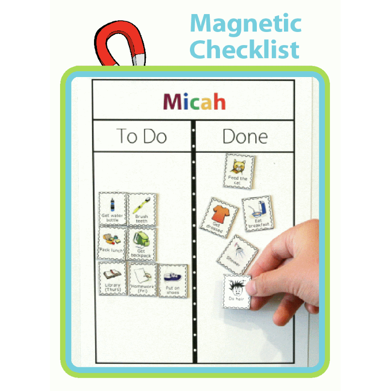 Magnetic to do / done board with hand moving a magnet over