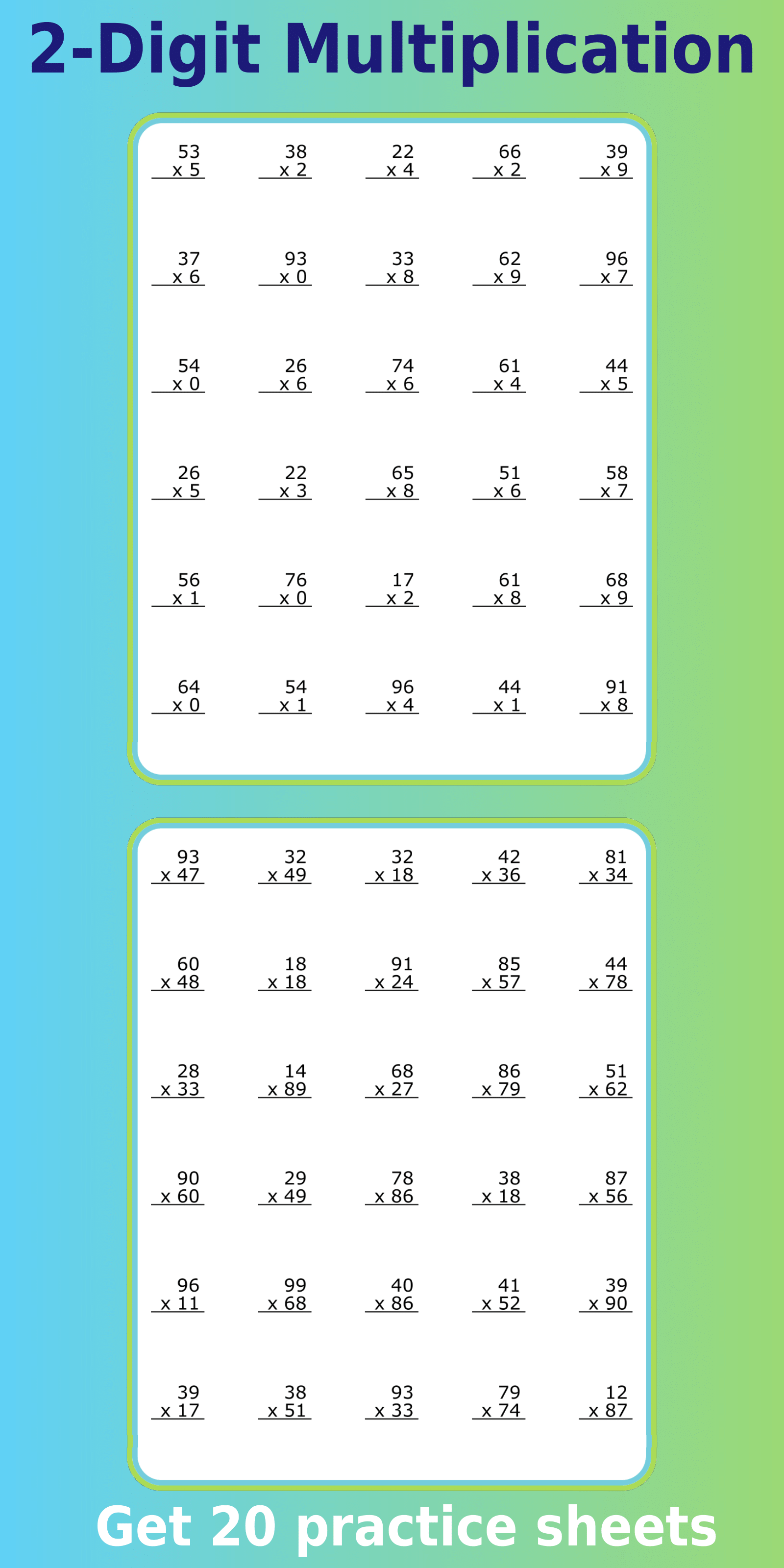 20 math multiplication practice sheets