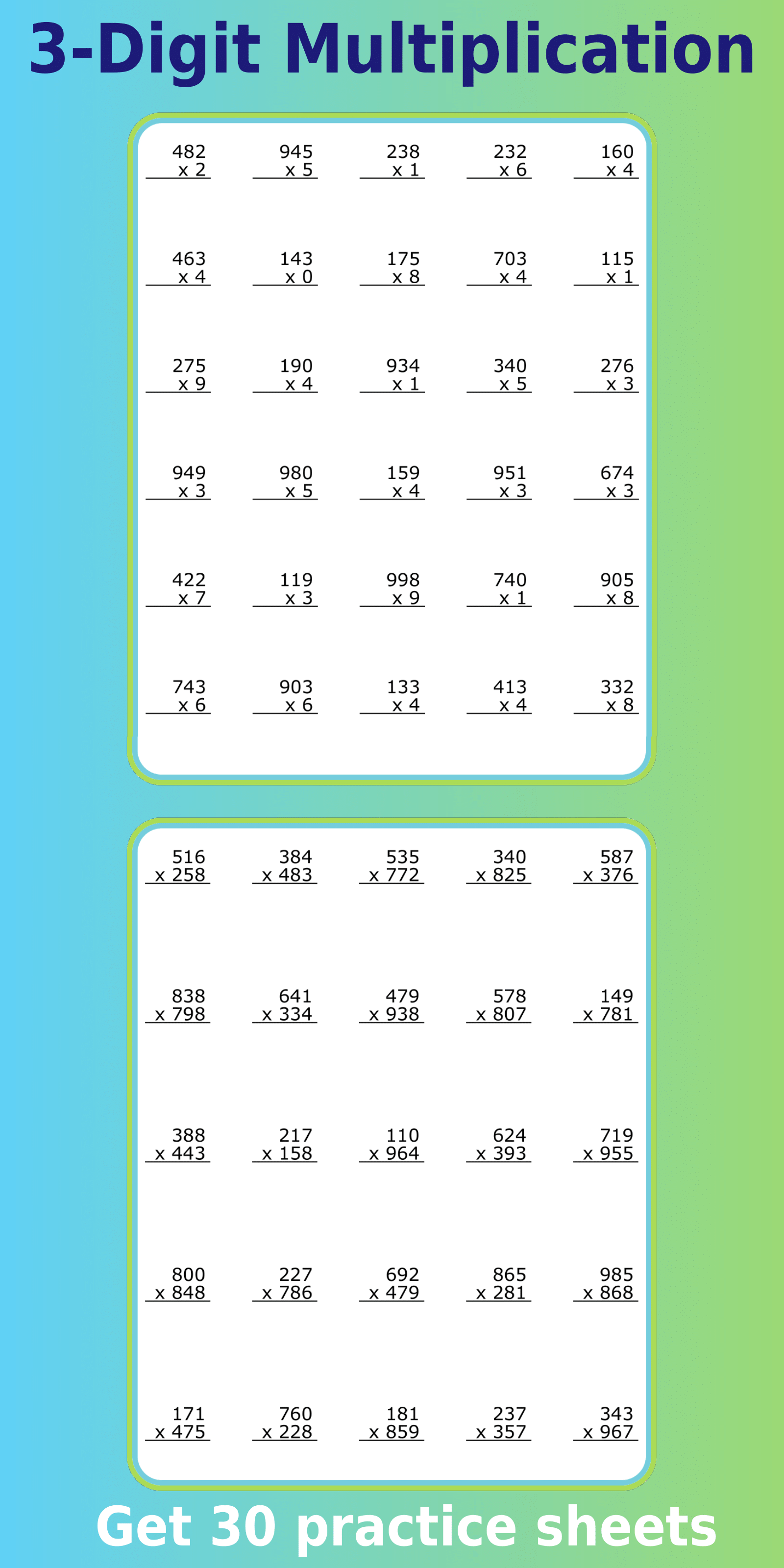 30 math multiplication practice sheets