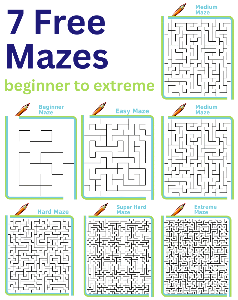 6 free printable mazes for kids, beginner to expert
