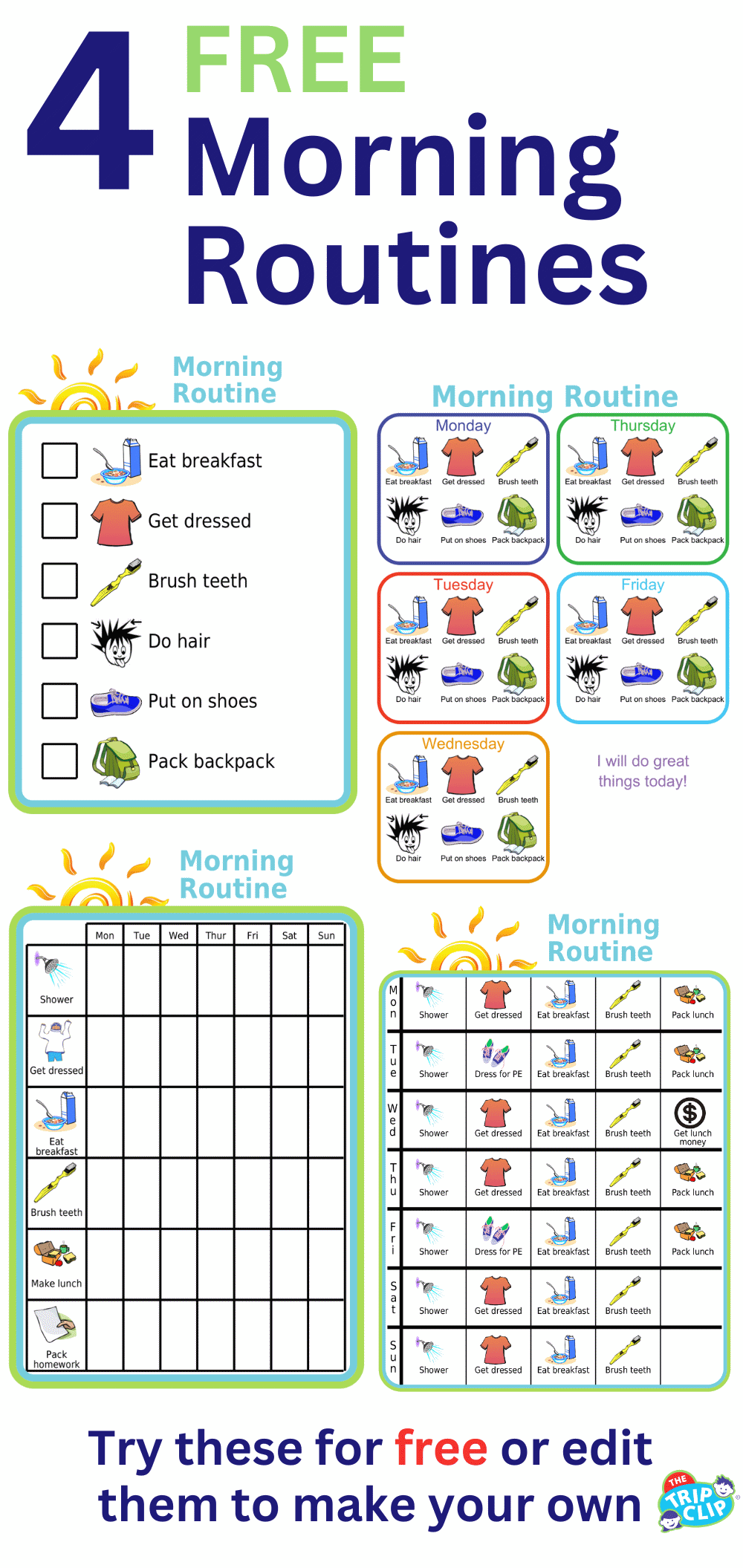 4 morning routine picture checklist options