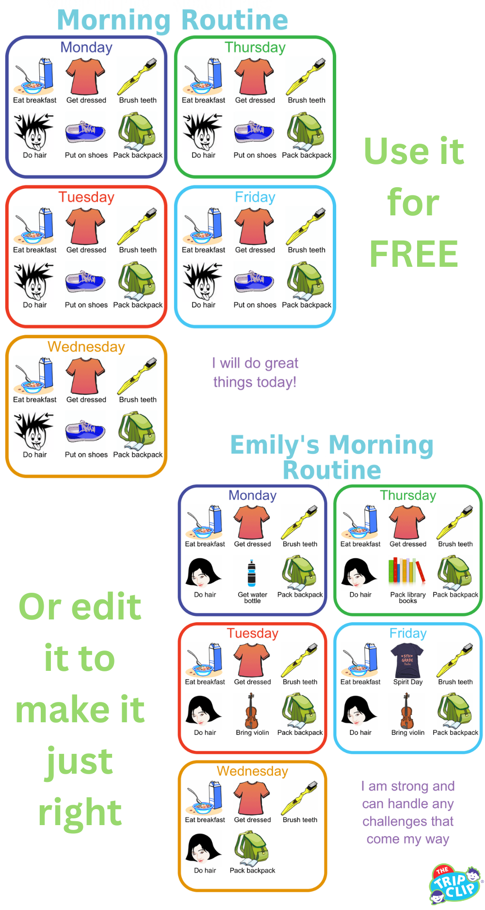 Morning routine picture checklist for kids