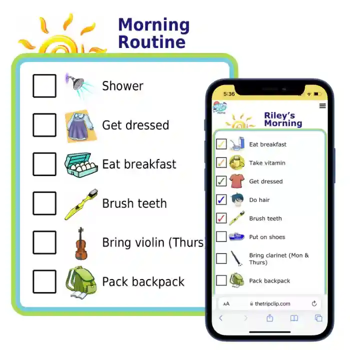 Morning routine picture checklist for kids
