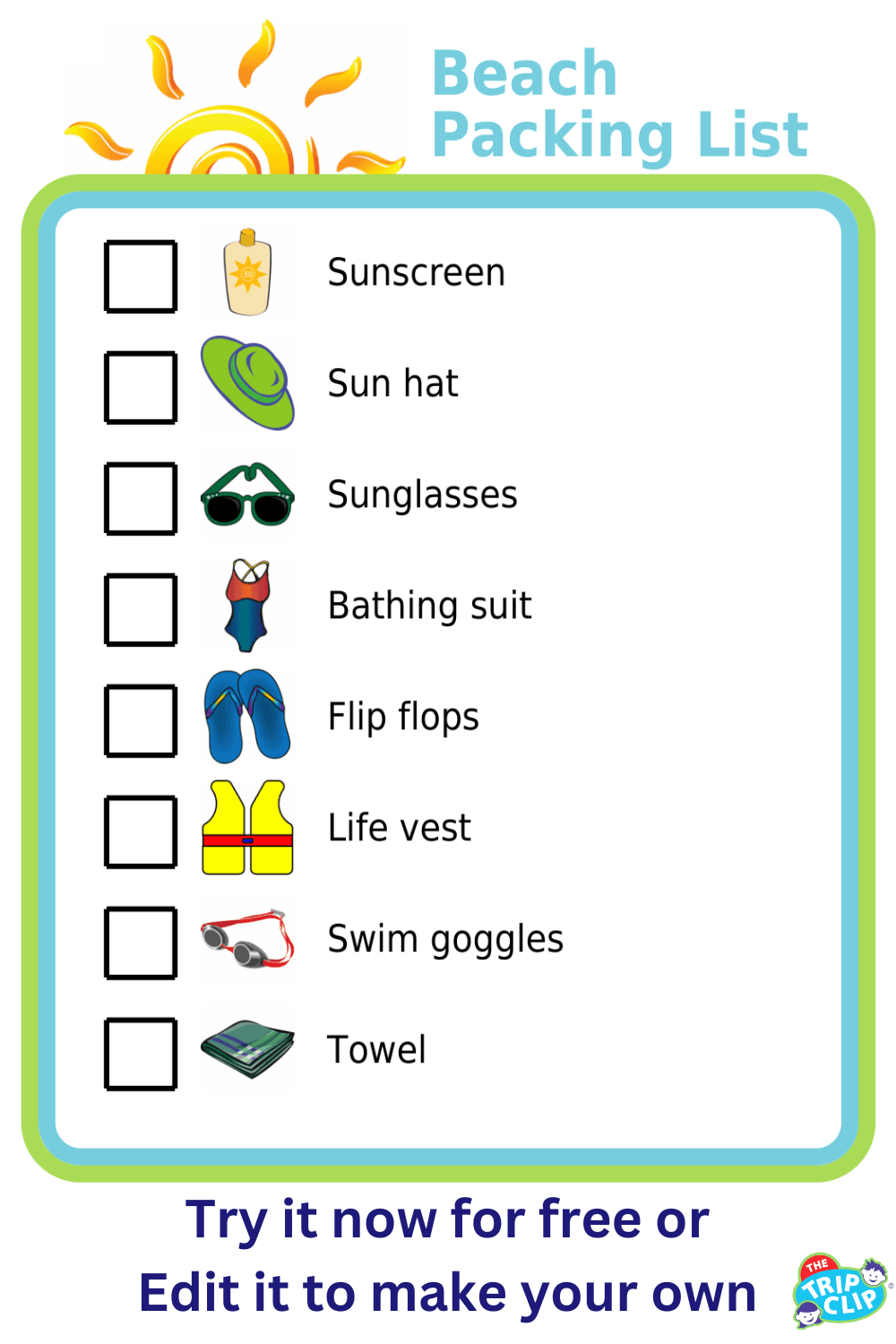 Picture checklist for heading to the beach with kids