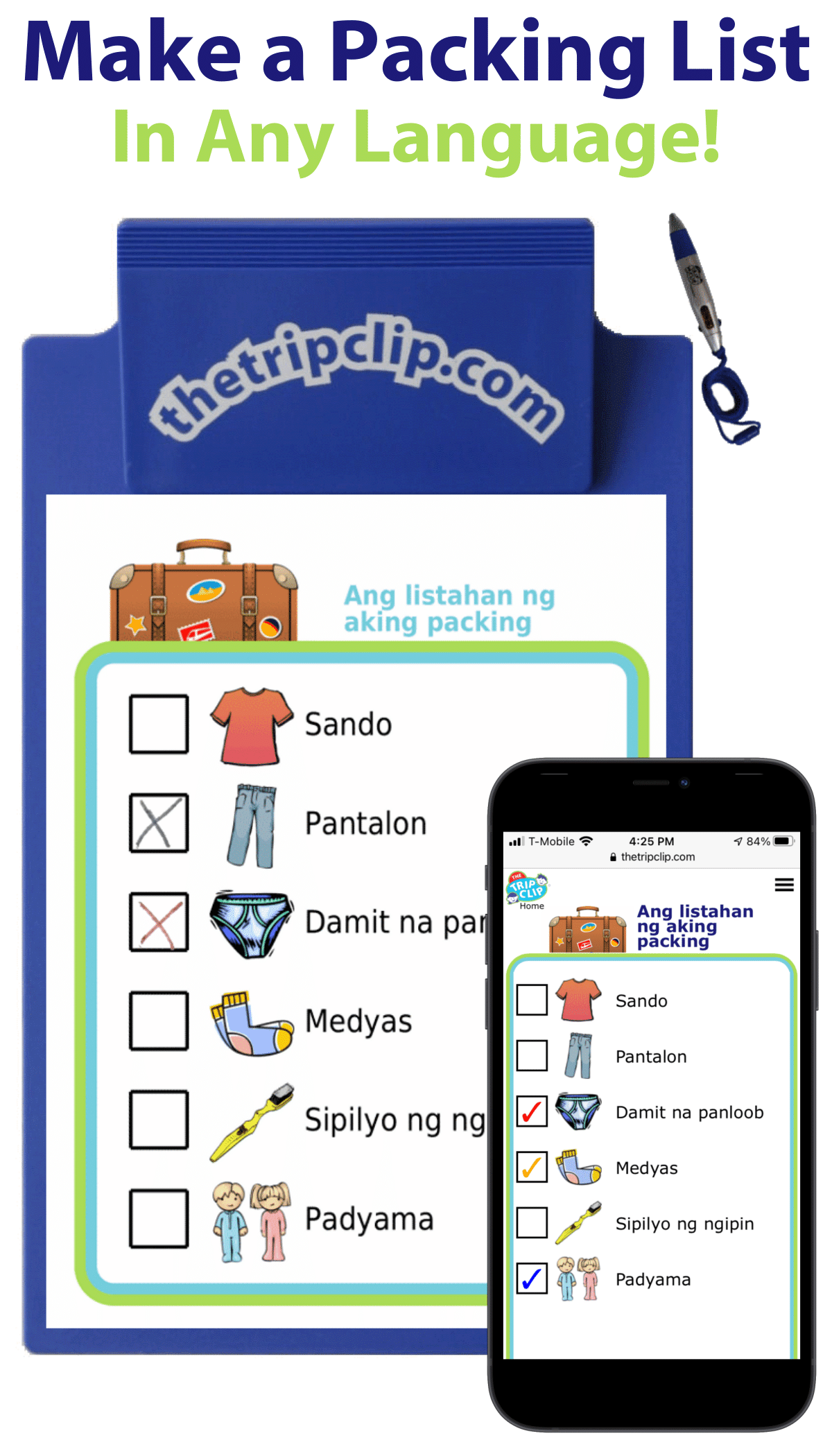Picture checklist in tagalog so kids can pack for your next trip