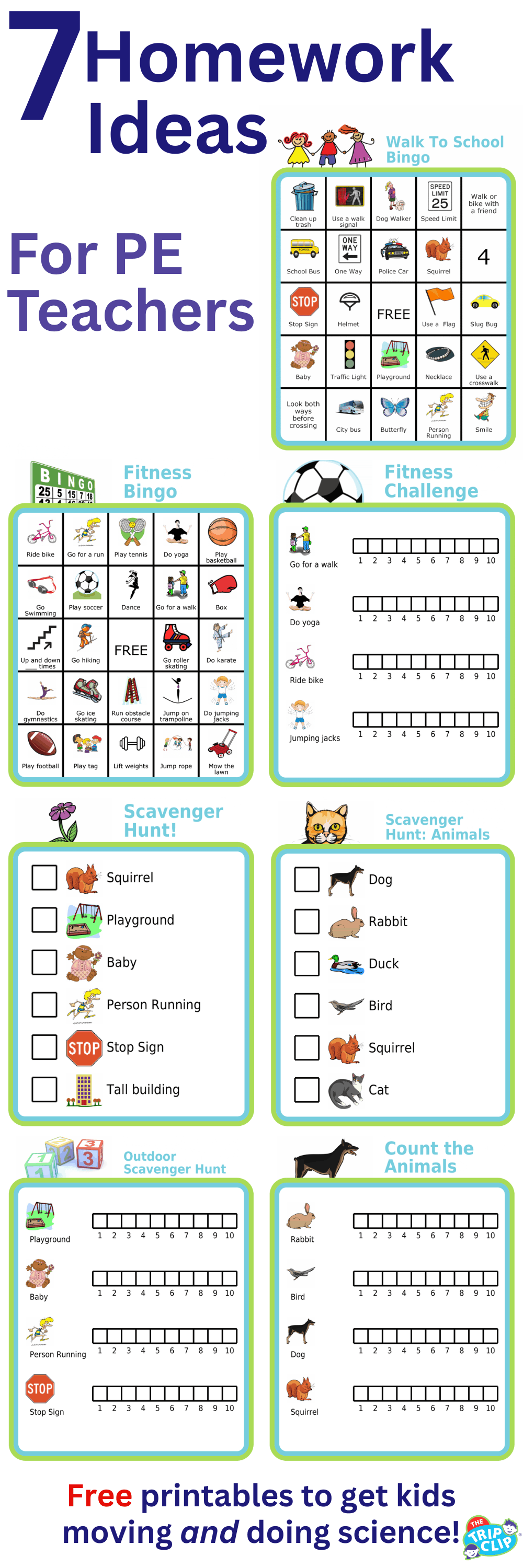 Fitness & walk to school BINGO boards, scavenger hunts and fitness challenge printable