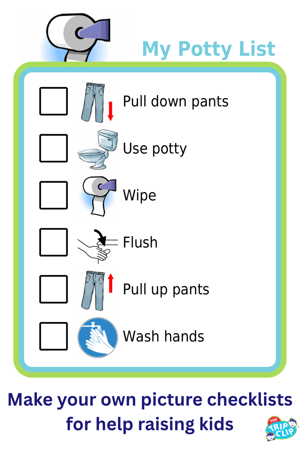 Picture checklist for steps to using the potty
