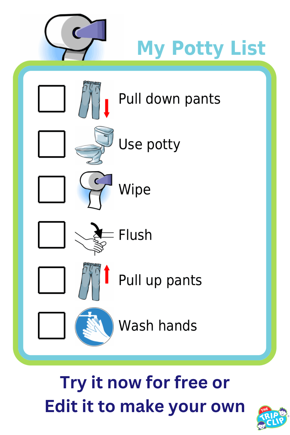 Picture checklist for steps to using the potty