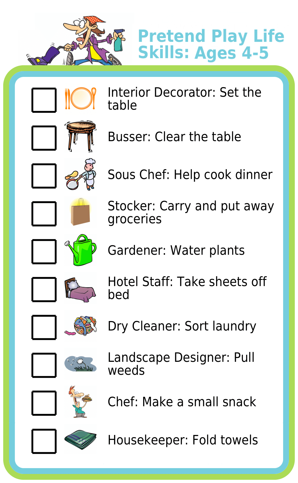 Picture checklist turning cleaning the house into a game