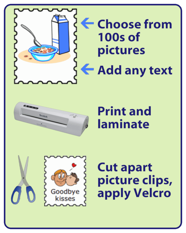 Choose a picture and write any text to create a hook & loop checklist for your kids