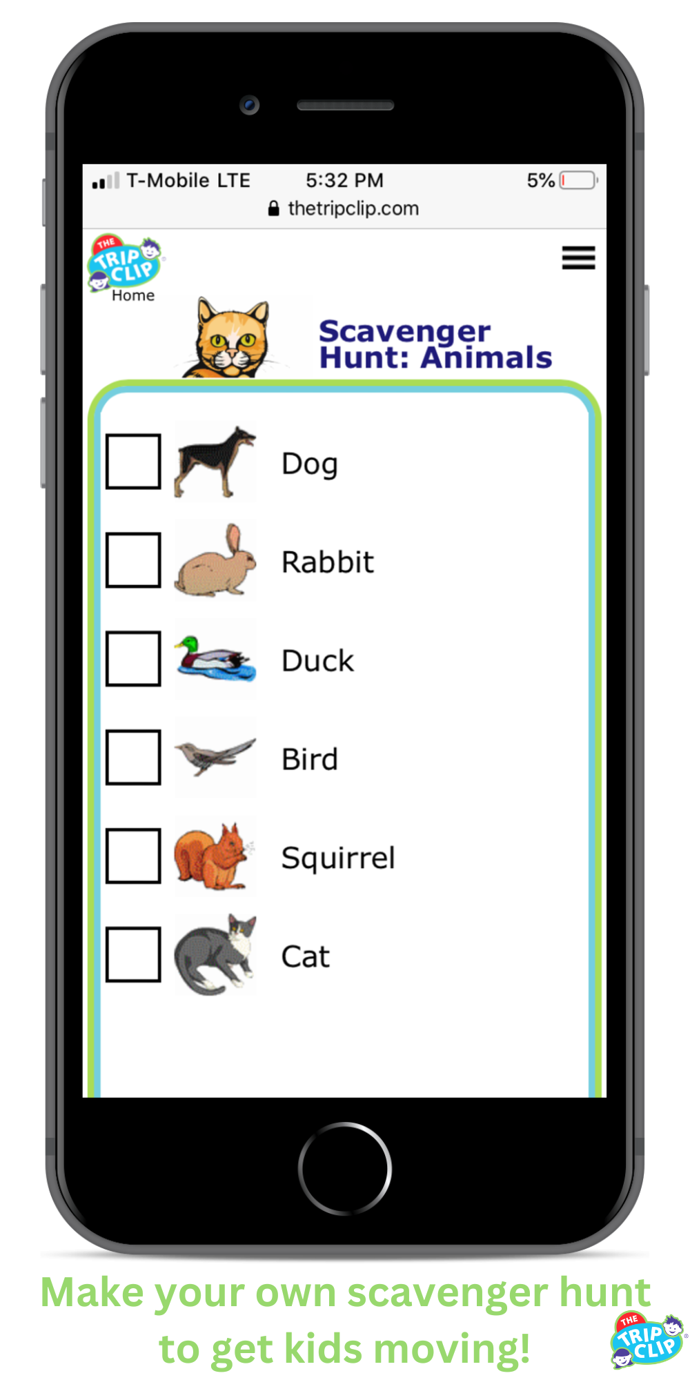 Picture checklists things for kids to find on walking scavenger hunt