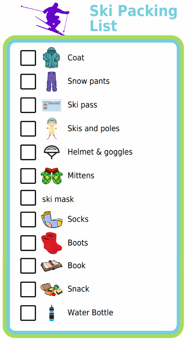 Picture checklist so kids can pack for your next trip