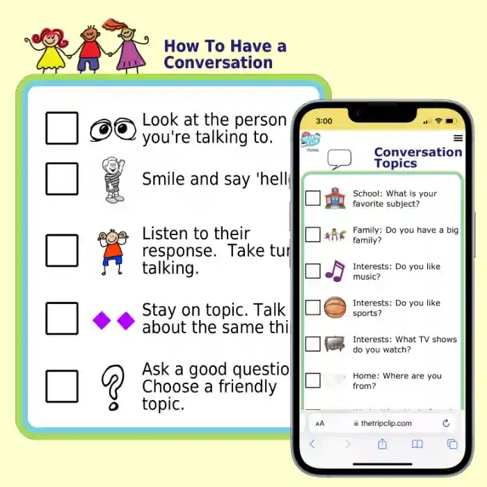 Printable picture socialskills checklist overlaid by picture list on iPhone