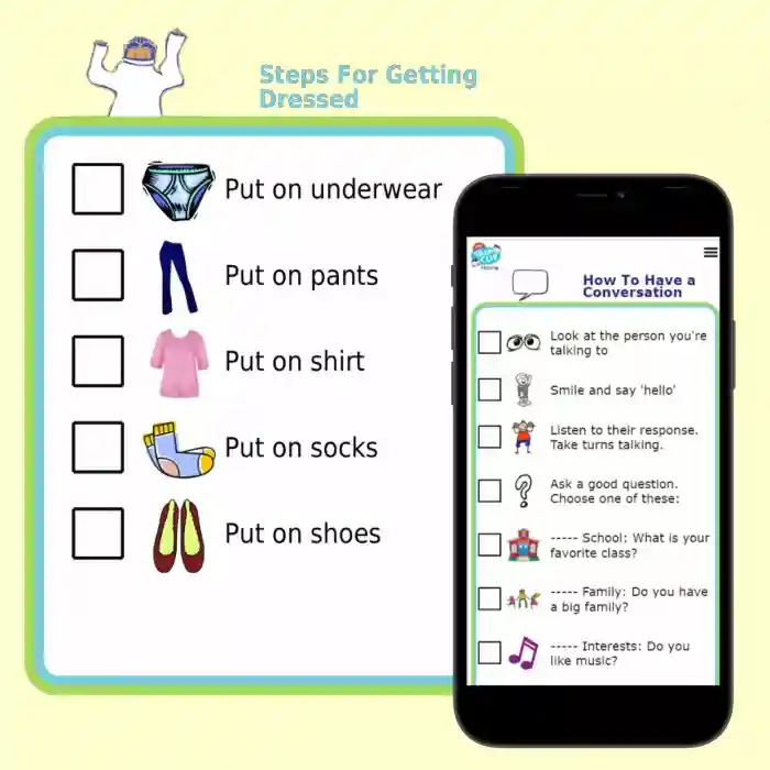 Printable picture specialneeds checklist overlaid by picture list on iPhone