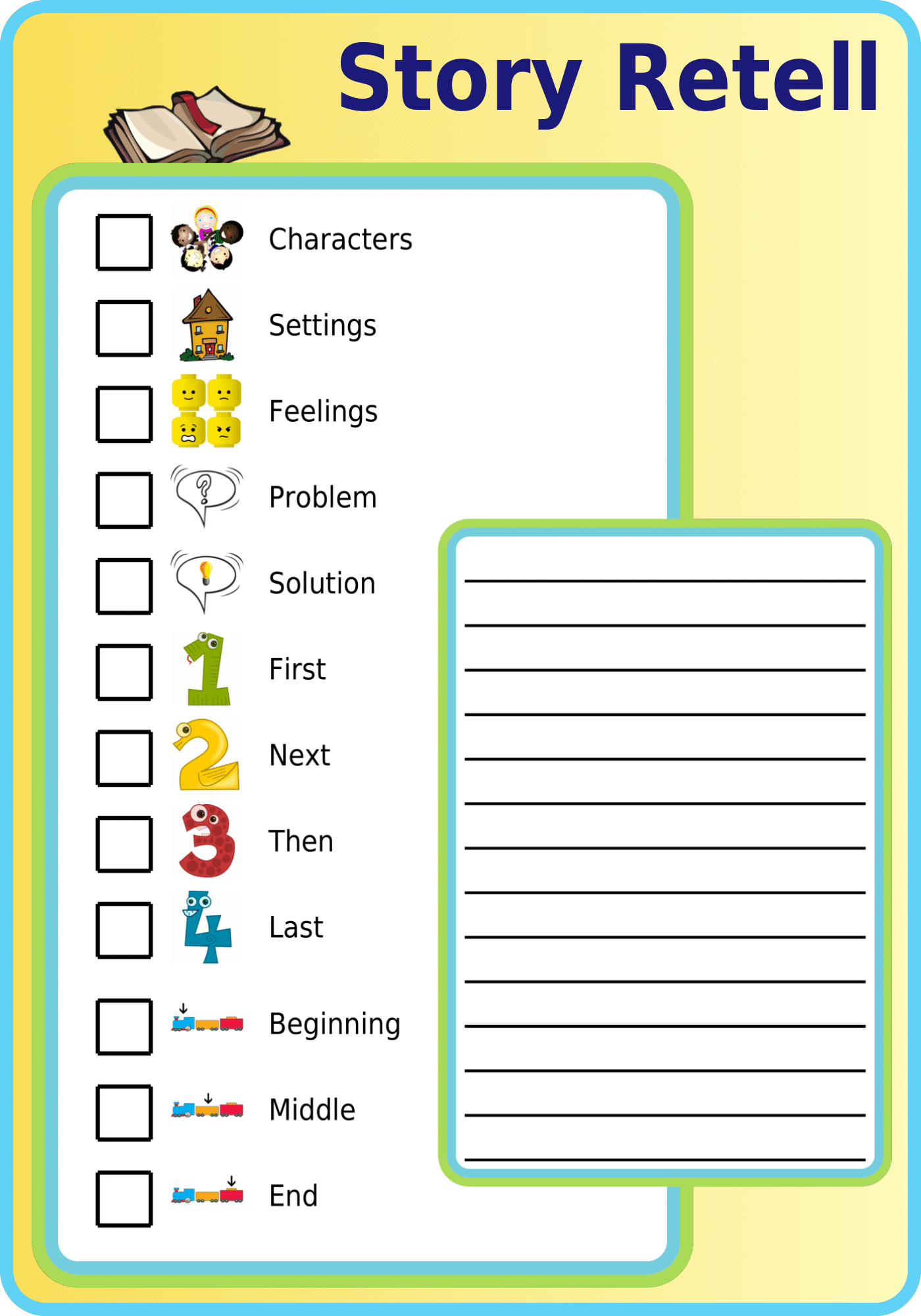 Picture checklists for story retell
