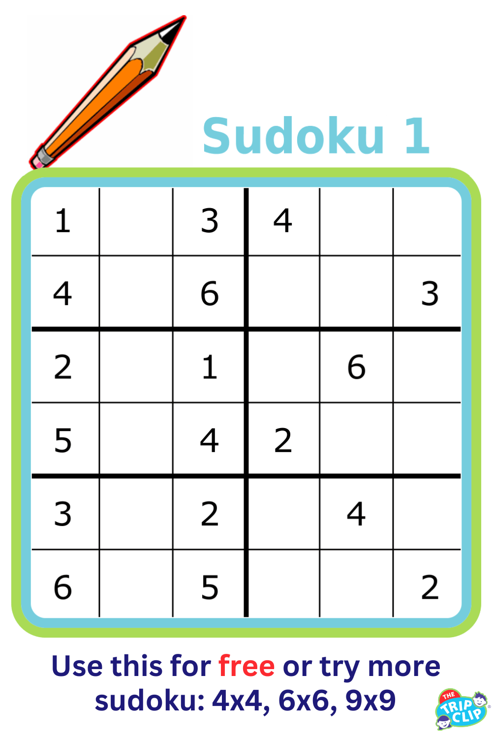 6x6 sudoku puzzle for kids