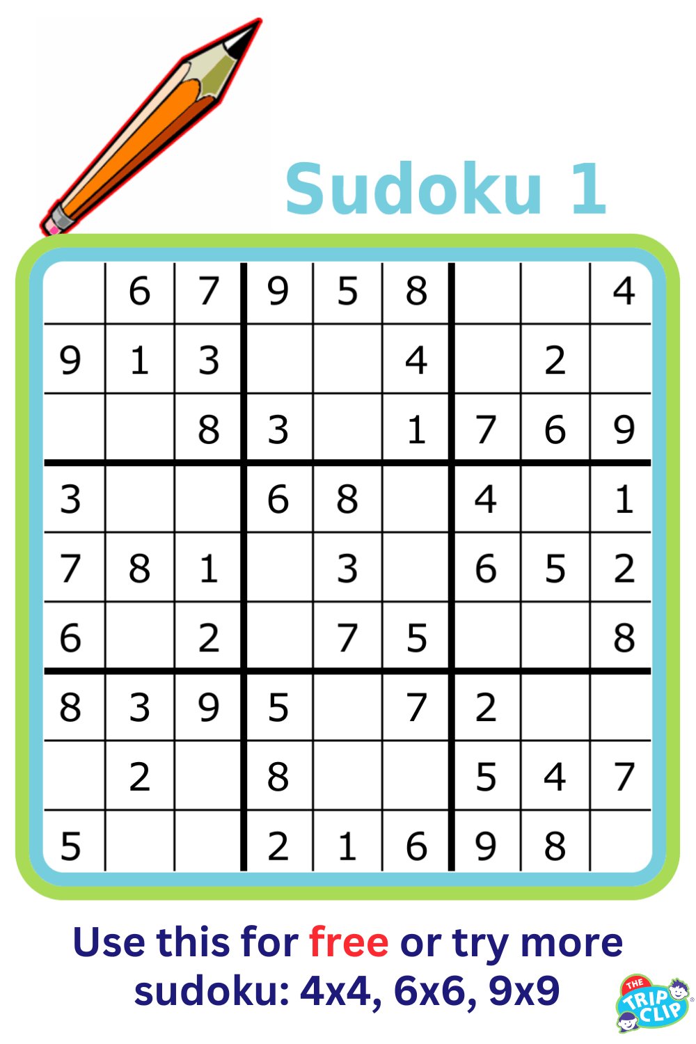 9x9 sudoku puzzle for kids