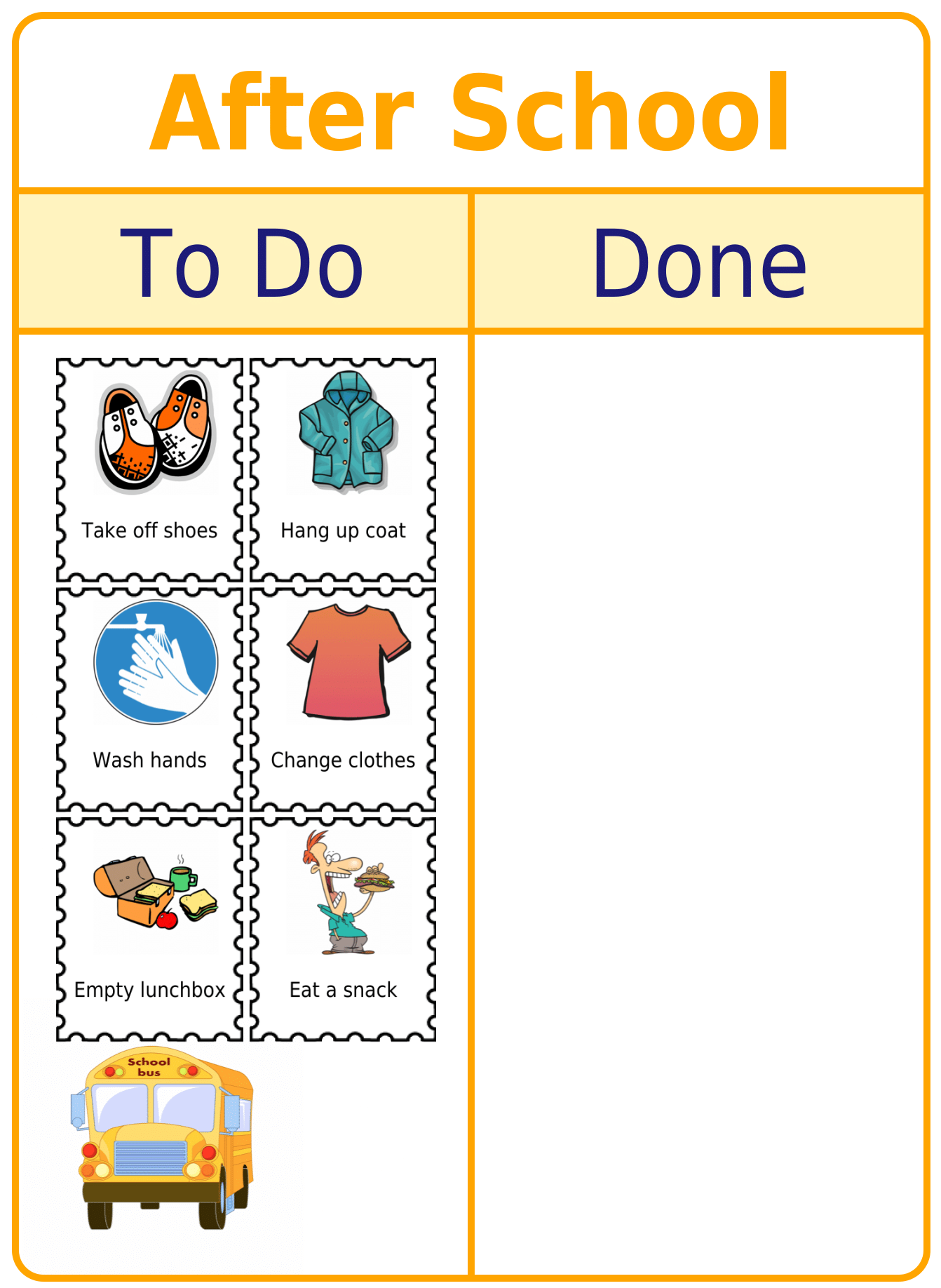 After School To Do / Done Board with picture clips