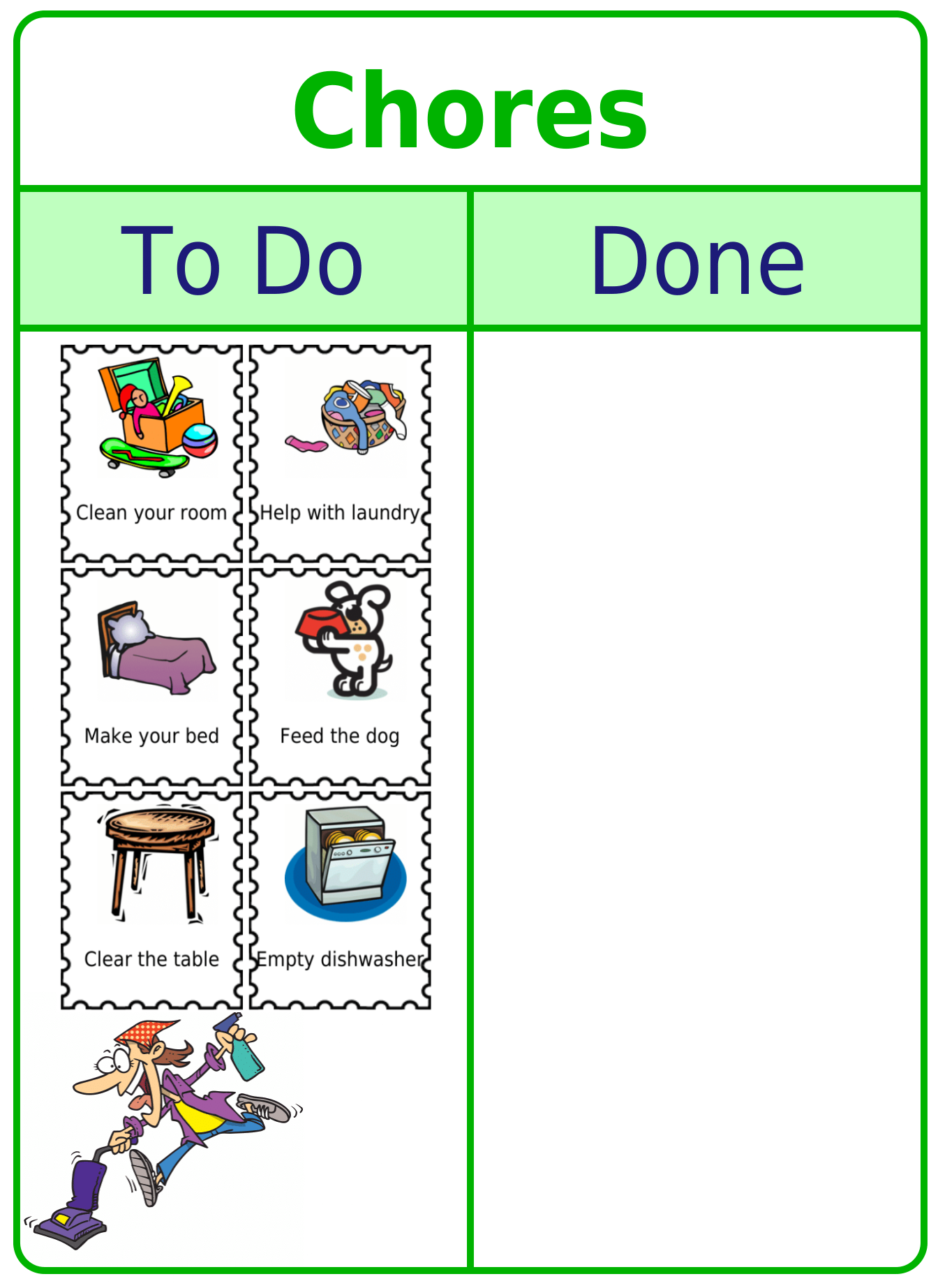 Chore Chart To Do / Done Board with picture clips