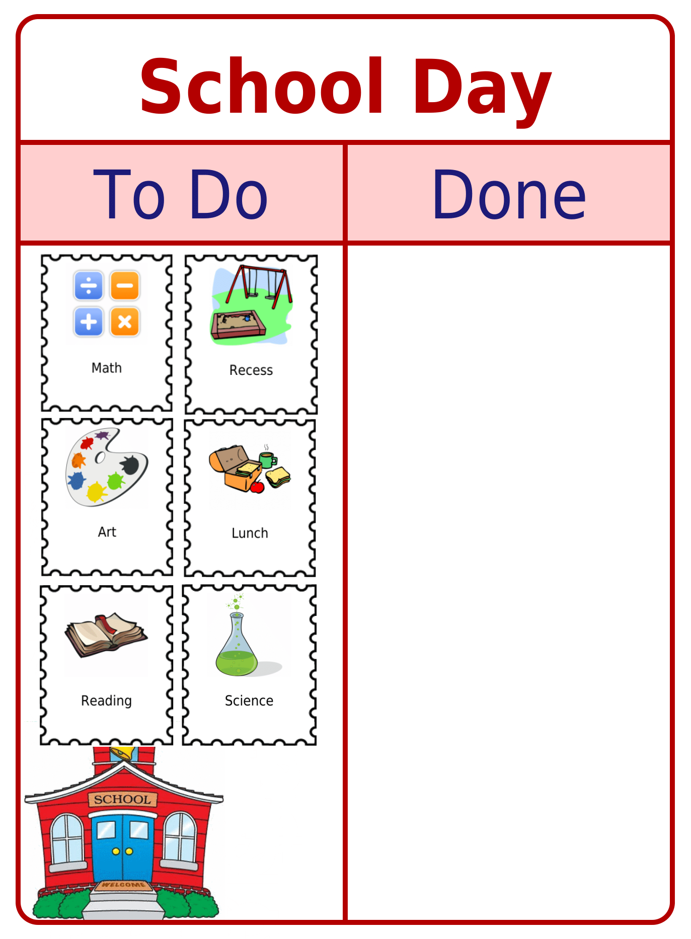 School Schedule To Do / Done Board with picture clips