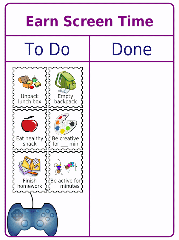 Earn Screen Time To Do / Done Board with picture clips